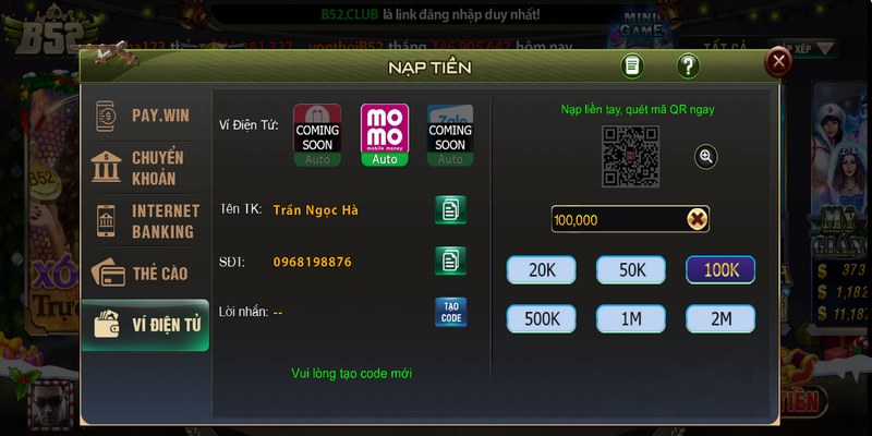 nap tien b52club 2 Nạp tiền qua ví điện tử tại B52Club đem lại sự linh hoạt cho người chơi