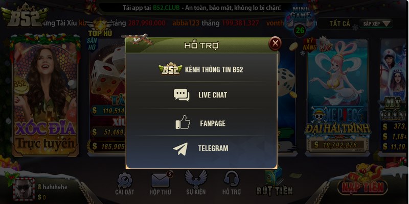 rut tien b52club 3 Thành viên có thể liên hệ hỗ trợ B52Club nếu cần